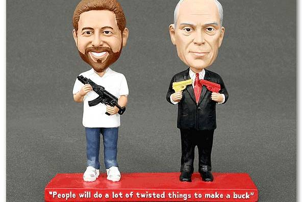 One gun dealer put a bobble-version of himself next to a bobbled Mayor Bloomberg